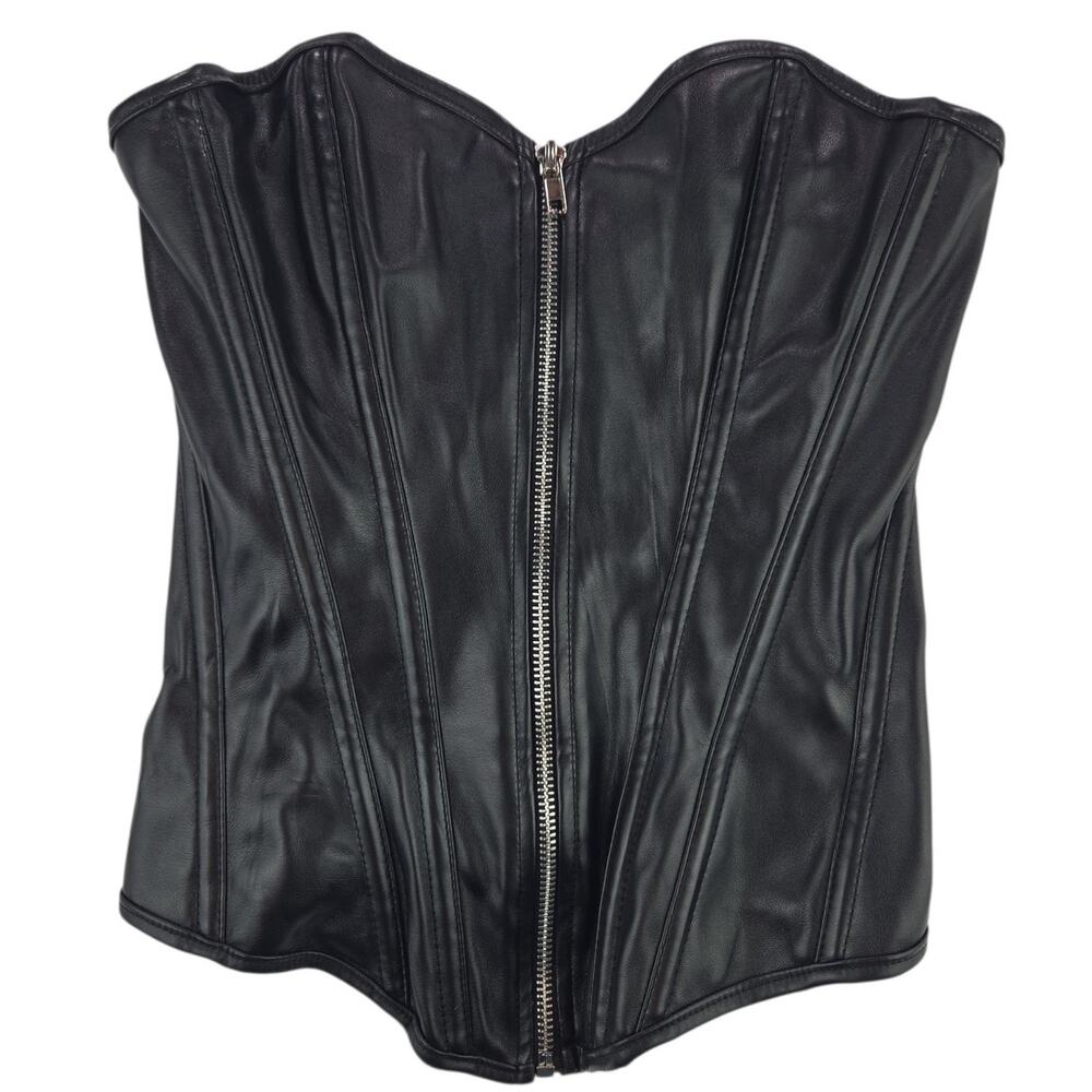 Faux Leather Zippered and Laced Corset | Size Small